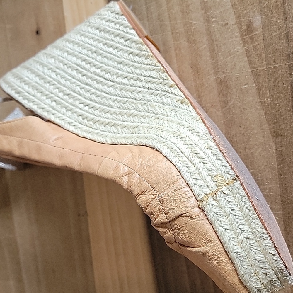 Coach Tan Leather Espadrille Wedge Sandals with Silver Ribbon - Picture 11 of 16